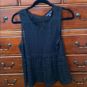 American Eagle Eyelet Lace Sheer Sleeveless Peplum Top Black Women’s L